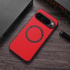 For Google Pixel 9 Magsafe Magnetic Ring Leather Texture Phone Case(Red) - 1