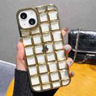 For iPhone 14 Plus 3D Grid Phone Case(Gold) - 1