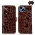 For iPhone 15 Plus Crocodile Top Layer Cowhide Leather Phone Case(Brown) - 1