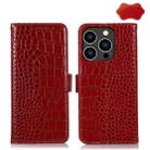 For iPhone 15 Pro Max Crocodile Top Layer Cowhide Leather Phone Case(Red) - 1