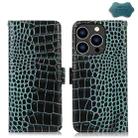 For iPhone 15 Pro Max Crocodile Top Layer Cowhide Leather Phone Case(Green) - 1