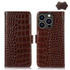 For iPhone 15 Pro Max Crocodile Top Layer Cowhide Leather Phone Case(Brown) - 1