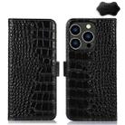 For iPhone 15 Pro Crocodile Top Layer Cowhide Leather Phone Case(Black) - 1