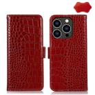 For iPhone 15 Pro Crocodile Top Layer Cowhide Leather Phone Case(Red) - 1