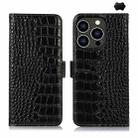 For iPhone 16 Pro Max Crocodile Top Layer Cowhide Leather Phone Case(Black) - 1