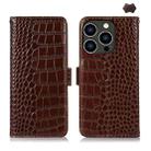 For iPhone 16 Pro Max Crocodile Top Layer Cowhide Leather Phone Case(Brown) - 1