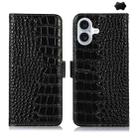 For iPhone 16 Plus Crocodile Top Layer Cowhide Leather Phone Case(Black) - 1