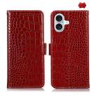 For iPhone 16 Plus Crocodile Top Layer Cowhide Leather Phone Case(Red) - 1