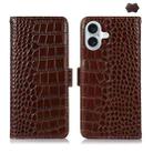 For iPhone 16 Plus Crocodile Top Layer Cowhide Leather Phone Case(Brown) - 1