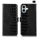 For iPhone 16 Crocodile Top Layer Cowhide Leather Phone Case(Black) - 1