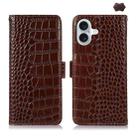 For iPhone 16 Crocodile Top Layer Cowhide Leather Phone Case(Brown) - 1