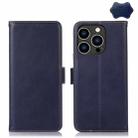 For iPhone 15 Pro Crazy Horse Top Layer Cowhide Leather Phone Case(Blue) - 1