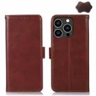 For iPhone 15 Pro Crazy Horse Top Layer Cowhide Leather Phone Case(Brown) - 1