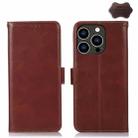 For iPhone 15 Pro Max Crazy Horse Top Layer Cowhide Leather Phone Case(Brown) - 1