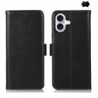 For iPhone 16 Crazy Horse Top Layer Cowhide Leather Phone Case(Black) - 1