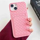 For iPhone 14 Plus Weave Texture Card Slot Skin Feel Phone Case(Pink) - 1