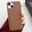 For iPhone 14 Plus Weave Texture Card Slot Skin Feel Phone Case(Brown) - 1