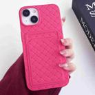 For iPhone 14 Plus Weave Texture Card Slot Skin Feel Phone Case(Rose Red) - 1