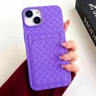 For iPhone 14 Plus Weave Texture Card Slot Skin Feel Phone Case(Dark Purple) - 1