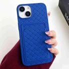 For iPhone 14 Plus Weave Texture Card Slot Skin Feel Phone Case(Dark Blue) - 1