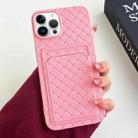 For iPhone 14 Pro Weave Texture Card Slot Skin Feel Phone Case(Pink) - 1