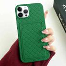 For iPhone 14 Pro Max Weave Texture Card Slot Skin Feel Phone Case(Green) - 1