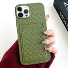 For iPhone 14 Pro Max Weave Texture Card Slot Skin Feel Phone Case(Olive Green) - 1