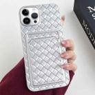 For iPhone 14 Pro Max Weave Texture Card Slot Skin Feel Phone Case(Silver) - 1