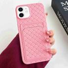 For iPhone 12 / 12 Pro Weave Texture Card Slot Skin Feel Phone Case(Pink) - 1