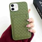 For iPhone 12 / 12 Pro Weave Texture Card Slot Skin Feel Phone Case(Olive Green) - 1