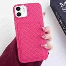 For iPhone 12 / 12 Pro Weave Texture Card Slot Skin Feel Phone Case(Rose Red) - 1