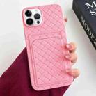 For iPhone 12 Pro Max Weave Texture Card Slot Skin Feel Phone Case(Pink) - 1