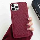 For iPhone 12 Pro Max Weave Texture Card Slot Skin Feel Phone Case(Wine Red) - 1