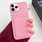 For iPhone 11 Pro Max Weave Texture Card Slot Skin Feel Phone Case(Pink) - 1
