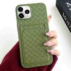 For iPhone 11 Pro Max Weave Texture Card Slot Skin Feel Phone Case(Olive Green) - 1