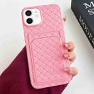 For iPhone 11 Weave Texture Card Slot Skin Feel Phone Case(Pink) - 1