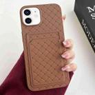 For iPhone 11 Weave Texture Card Slot Skin Feel Phone Case(Brown) - 1