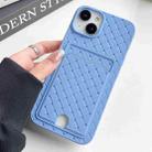 For iPhone 14 Plus Weave Texture Card Slot Skin Feel Phone Case with Push Card Hole(Sky Blue) - 1