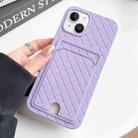 For iPhone 14 Plus Weave Texture Card Slot Skin Feel Phone Case with Push Card Hole(Light Purple) - 1