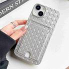 For iPhone 14 Plus Weave Texture Card Slot Skin Feel Phone Case with Push Card Hole(Silver) - 1