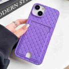 For iPhone 14 Plus Weave Texture Card Slot Skin Feel Phone Case with Push Card Hole(Dark Purple) - 1