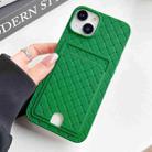 For iPhone 14 Plus Weave Texture Card Slot Skin Feel Phone Case with Push Card Hole(Green) - 1