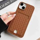 For iPhone 14 Plus Weave Texture Card Slot Skin Feel Phone Case with Push Card Hole(Brown) - 1