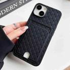 For iPhone 14 Plus Weave Texture Card Slot Skin Feel Phone Case with Push Card Hole(Black) - 1