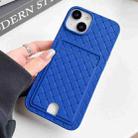 For iPhone 14 Weave Texture Card Slot Skin Feel Phone Case with Push Card Hole(Dark Blue) - 1