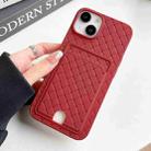 For iPhone 14 Weave Texture Card Slot Skin Feel Phone Case with Push Card Hole(Red) - 1