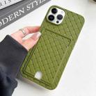 For iPhone 14 Pro Weave Texture Card Slot Skin Feel Phone Case with Push Card Hole(Olive Green) - 1