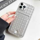 For iPhone 14 Pro Weave Texture Card Slot Skin Feel Phone Case with Push Card Hole(Silver) - 1