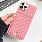 For iPhone 14 Pro Weave Texture Card Slot Skin Feel Phone Case with Push Card Hole(Pink) - 1