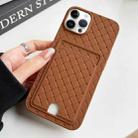 For iPhone 14 Pro Weave Texture Card Slot Skin Feel Phone Case with Push Card Hole(Brown) - 1